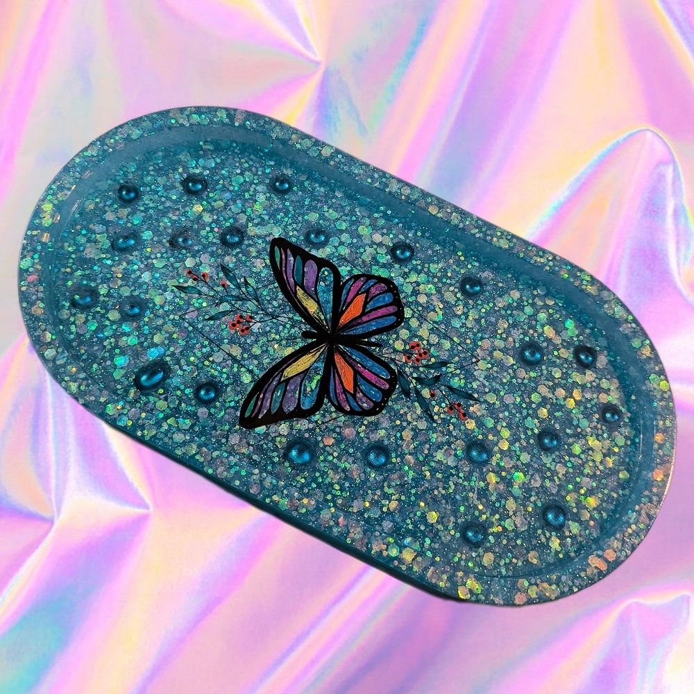 Hand Crafted Resin Hand Painted Butterfly Trinket Tray